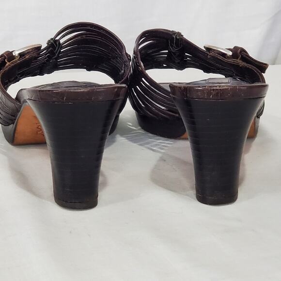 Brighton Peach Dark Brown Square Toe Leather Sandal with Buckle Size 8.5 M - Picture 6 of 9